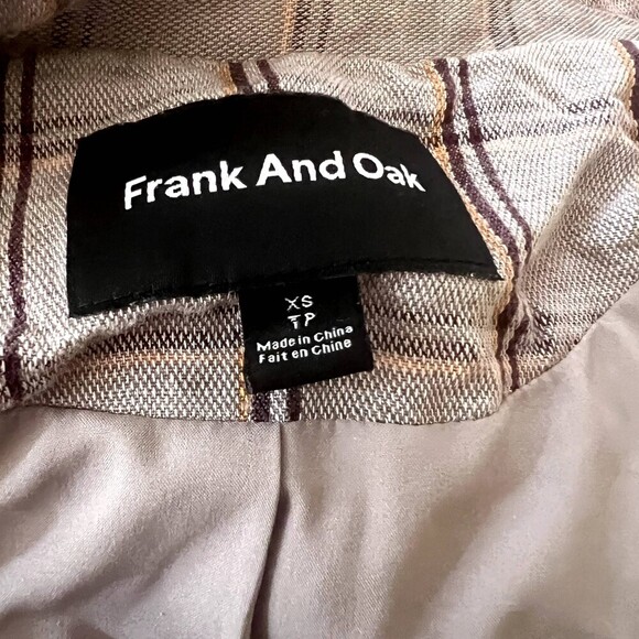 Frank and Oak Purple Plaid Single Breasted Blazer Jacket Linen Blend Size XS - Picture 4 of 12